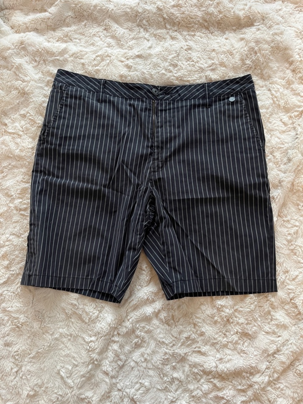 Vans Black Pinstripe Shorts with White Stripe Detail